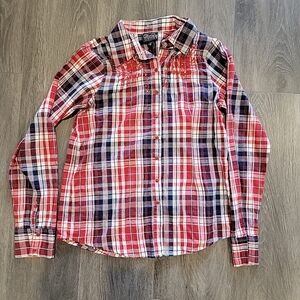 Cattlelac Ranch Women’s Plaid Long Sleeve Blouse Sz Large Pearl Snaps Cowgirl